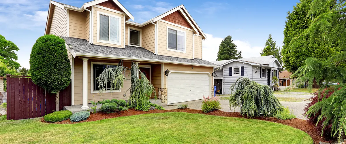 eggshell paint finish on house with front yard